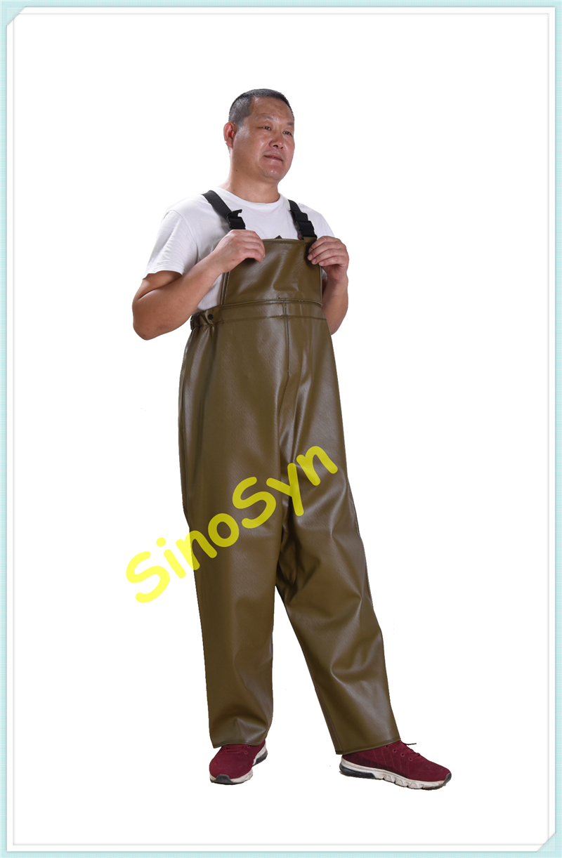 Buy FQY1909 Khaki PVC Safty Pinched Chest/ Waist Protective Working Fishery Men Pants at wholesale prices