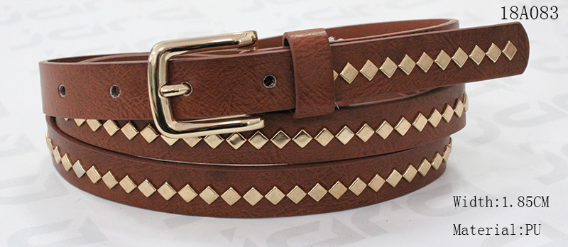 Quality Polished Patterns Womens Fashion Belts With Gold Buckle And Square Metal Studs 1.85cm Width for sale