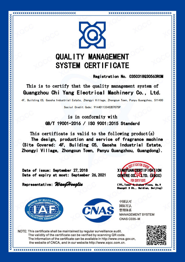 Guangzhou Chiyang Scent Technology Co., LTD. Certifications