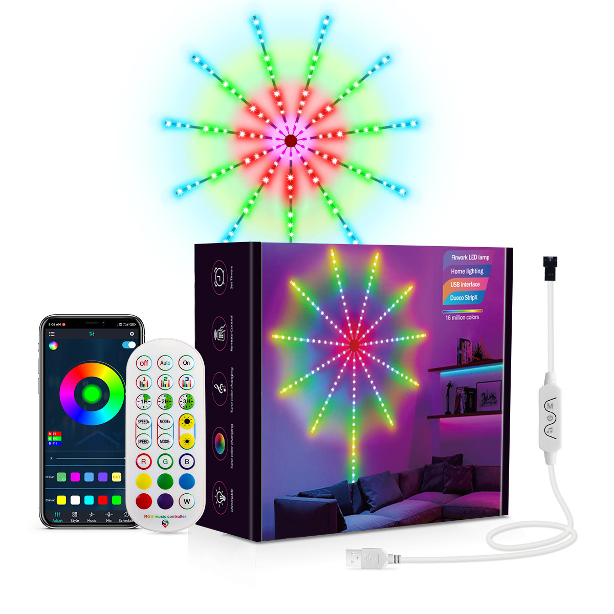 Buy DIY APP Music Remote Pixel LED Light Strip Firework Dream Color For Christmas at wholesale prices