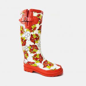 Quality Slip Resistant Flexible Waterproof Rubber Rain Boots With Leaves Printed for sale