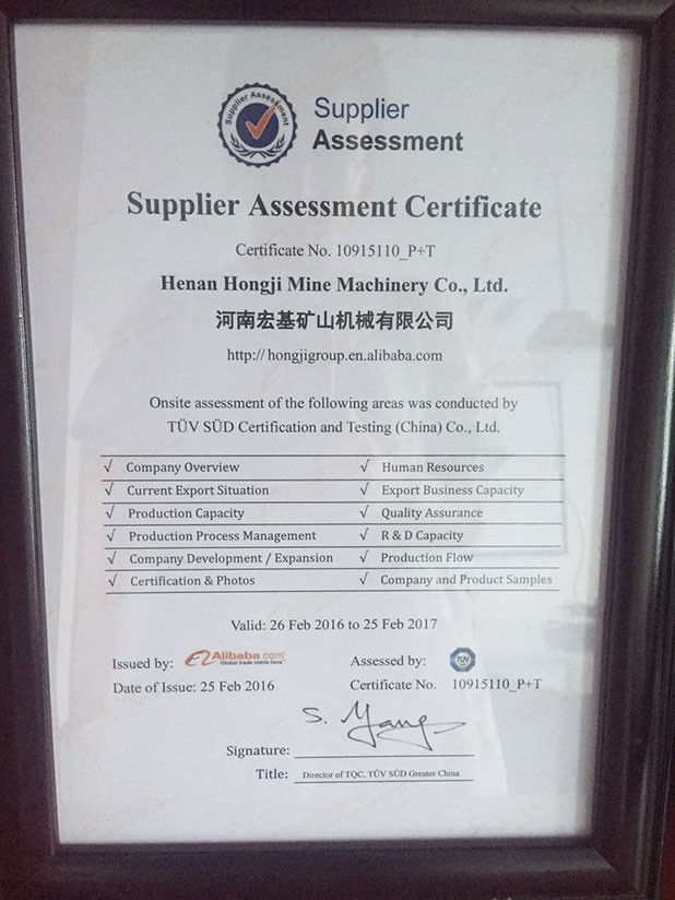 HENAN HONGJI MINE MACHINERY CO.,LTD Certifications