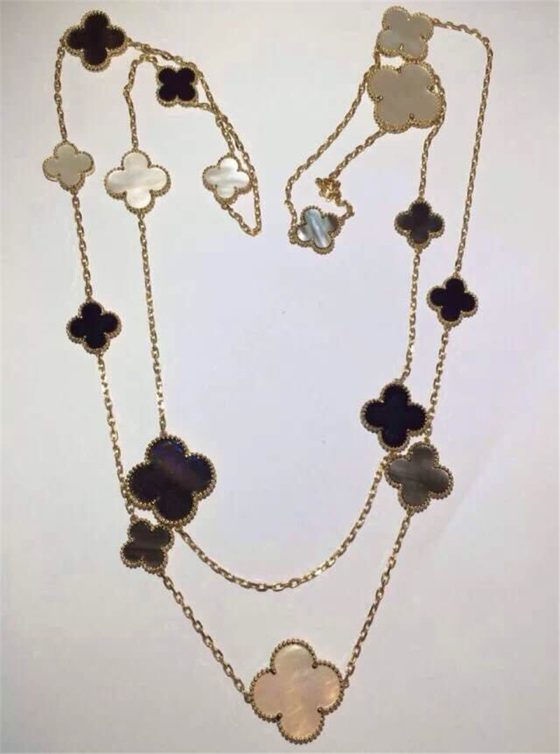 Quality 16 Motifs 18k Van Cleef And Arpels Magic Alhambra Long Necklace White Gray Mother Of Pearl Onyx for sale