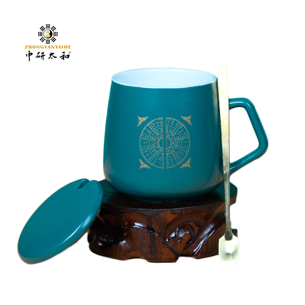 Matte 7x9cm Reusable Ceramic Coffee Cup Traditional Chinese Medicine Style With Spoon