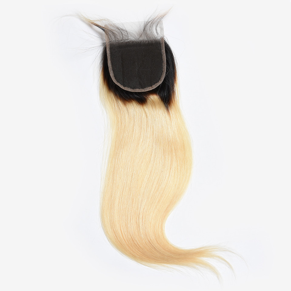 Buy 4x4 Brazilian Hair Lace Closure Straight 1b/613 Color 9a Grade 100% Pure Human Hair at wholesale prices