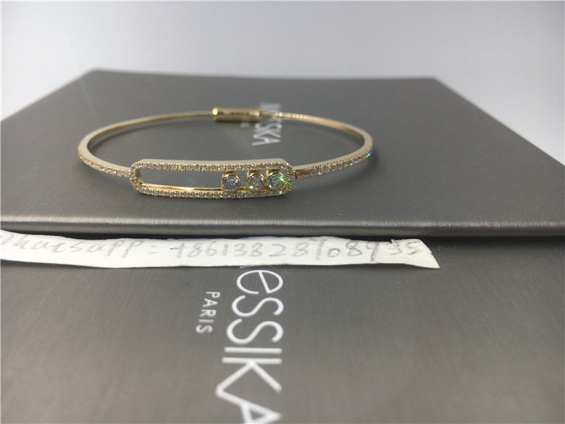 Quality 18K Paris Jewelry Yellow Gold Thin Bangle Bracelets With 3 Pieces Move Diamonds for sale