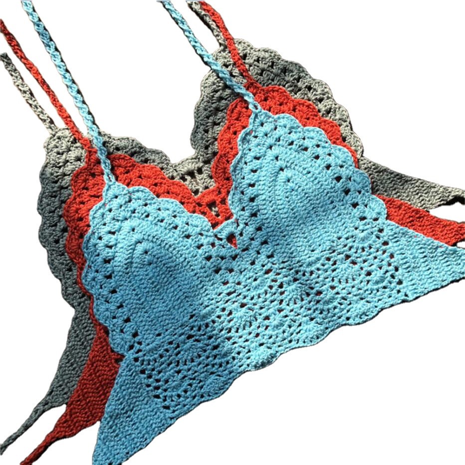 Buy Niris Lingerie New Fashion Knit Crochet Cami Women Bralette Halter Neck Crop Tops Summer Beach Bikini at wholesale prices