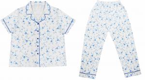 Quality Cute Blue Floral Printed Womens Pyjama Sets / Ladies Nightwear Shorts Set For Autumn for sale