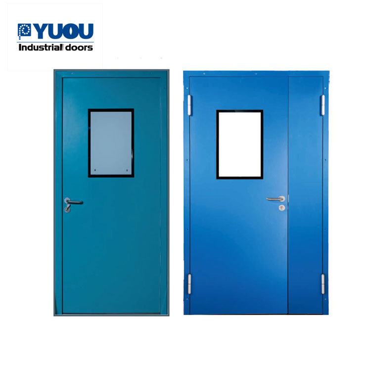Blue GMP Powder Coated Steel Doors 1.5mm Frame Stainless Steel Swing Door
