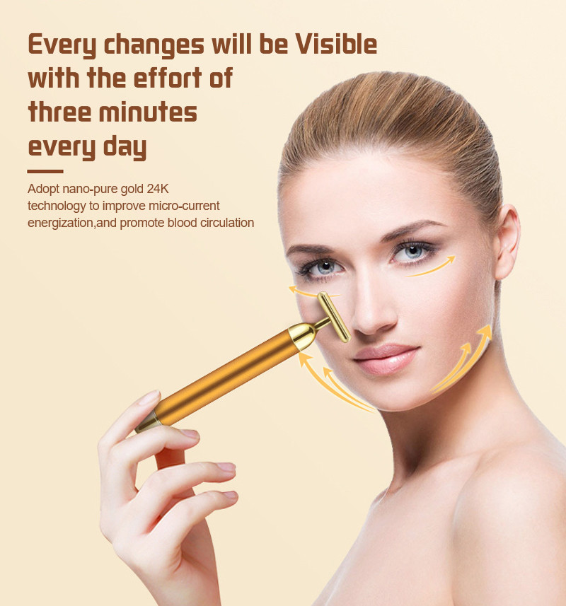 6000VPM AA Dry Cell Vibration 24k Beauty Bar Face Massager