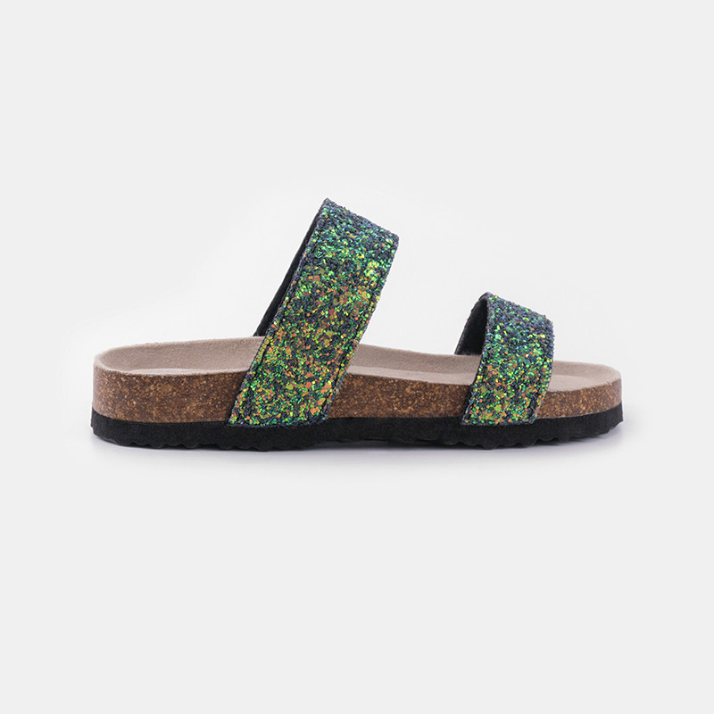 Quality Green Shiny Slip Resistant Eva Slide Sandal With Double Strap for sale