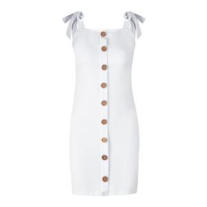 Solid Color Shoulder Strap Dress / Sling White Sleeveless Dress Single Row Button