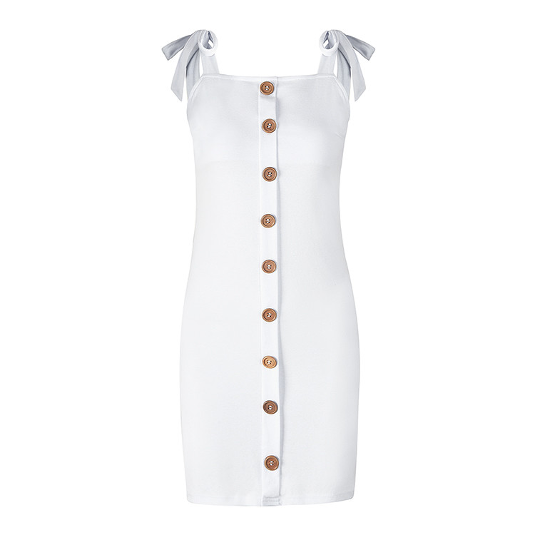 Buy Solid Color Shoulder Strap Dress / Sling White Sleeveless Dress Single Row Button at wholesale prices