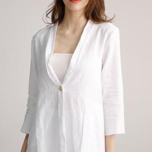 Quality White Cotton Womens Casual Linen Shirts Jacket S M L with Open Placket for sale