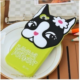 Quality Colorful 3D rebecca bonbon Flower bulldog 3D Cartoon Silicone Cover Case for Iphone 2014 for sale