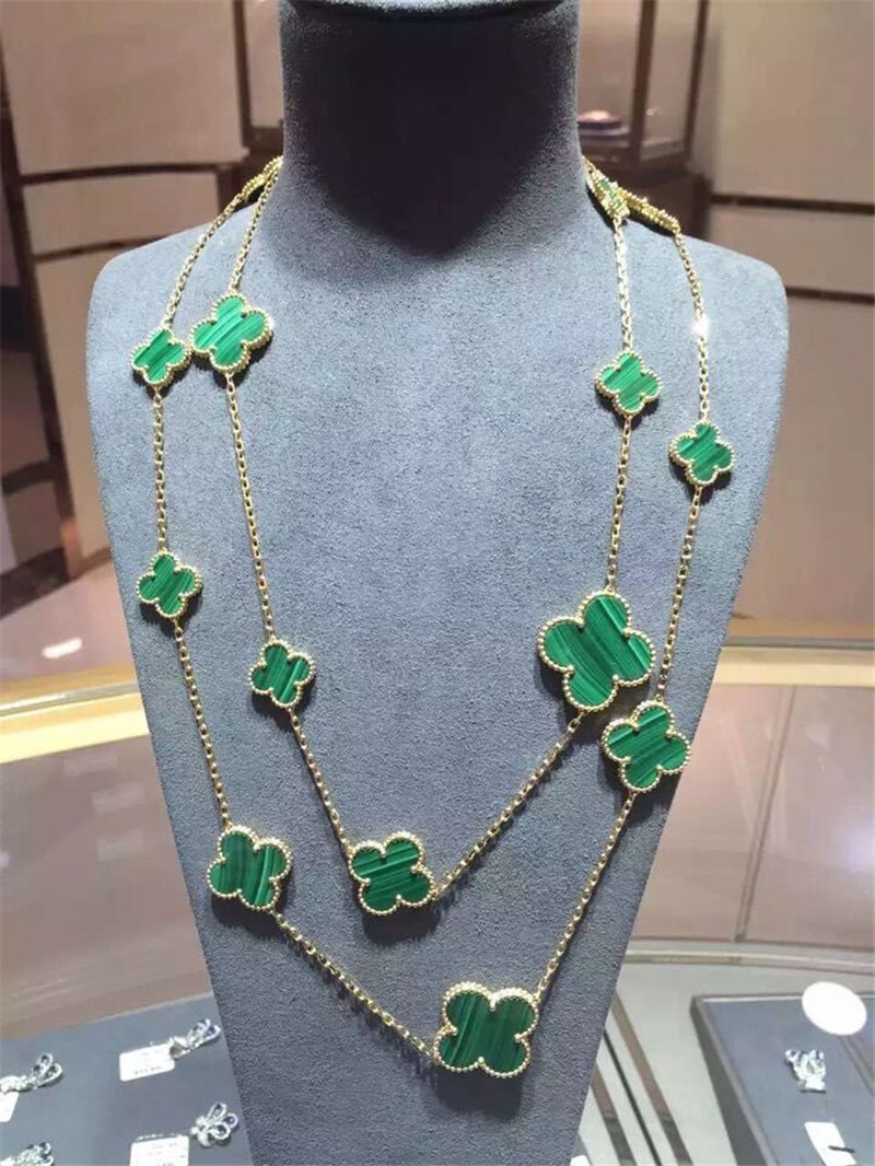 Quality Magic Alhambra Long Necklace Van Cleef And Arpels 16 Motifs Yellow Gold Malachite for sale