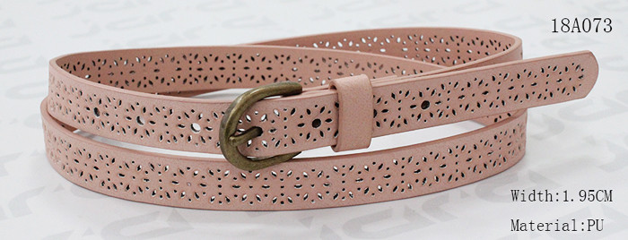 Quality Old Brass Buckle Pink PU Ladies Stretch Belts With Punching Patterns for sale