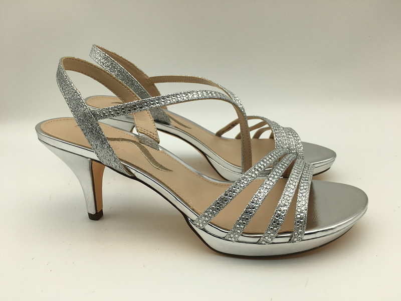 Quality 3cm Heel Ladies Soft Leather Sandals Silver With Sparkling Gemstone for sale