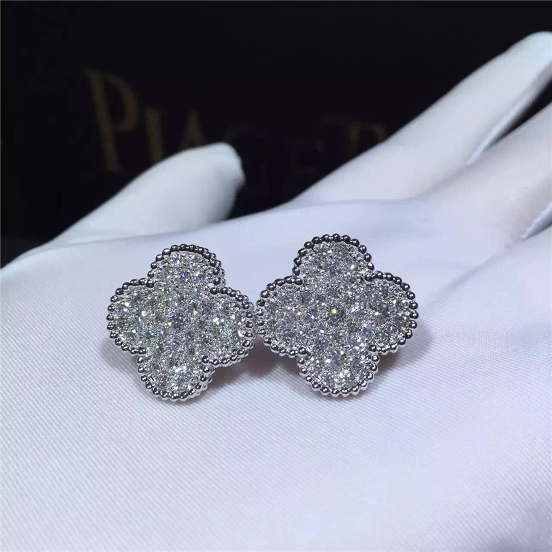 Quality Van Cleef Arpels Magic Alhambra earrings 18k white gold and round diamonds for sale