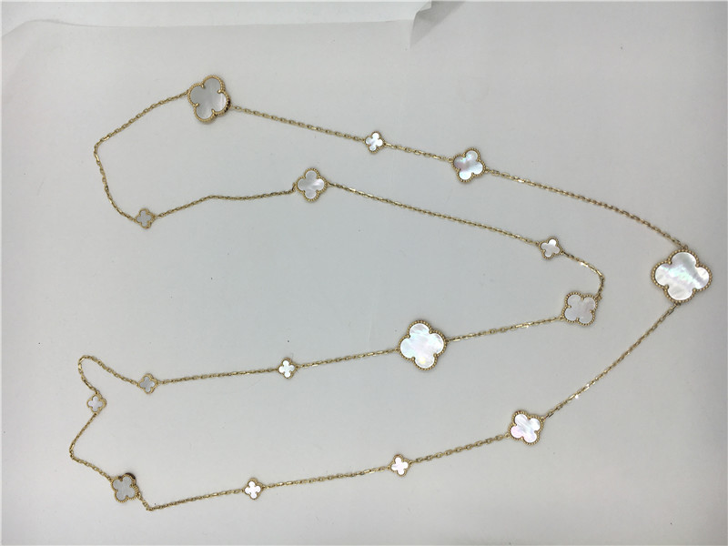 Quality Long Necklace Van Cleef And Arpels With Flower Shape 16 Motifs White Gold Pendant Necklace for sale