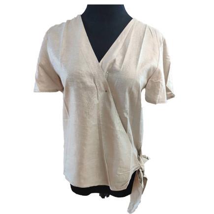 Buy V Neck Tie Loose Short Sleeve Women Blouse Shirt at wholesale prices
