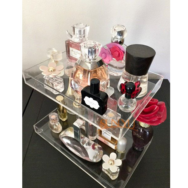 Quality 3 Tier Acrylic Display Stand /  Square Acrylic Makeup Display Stand Perfume Trays Transparent for sale