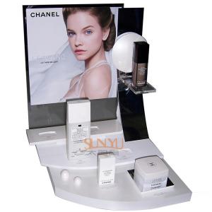 Quality Plexiglass Cosmetic Makeup Organizer Retail POS Displays White Retail Ladder Shaped for sale