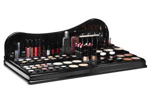 Quality Acrylic Makeup Organizer Cosmetics Display Racks / Cosmetic Organizer Countertop Black Smooth for sale