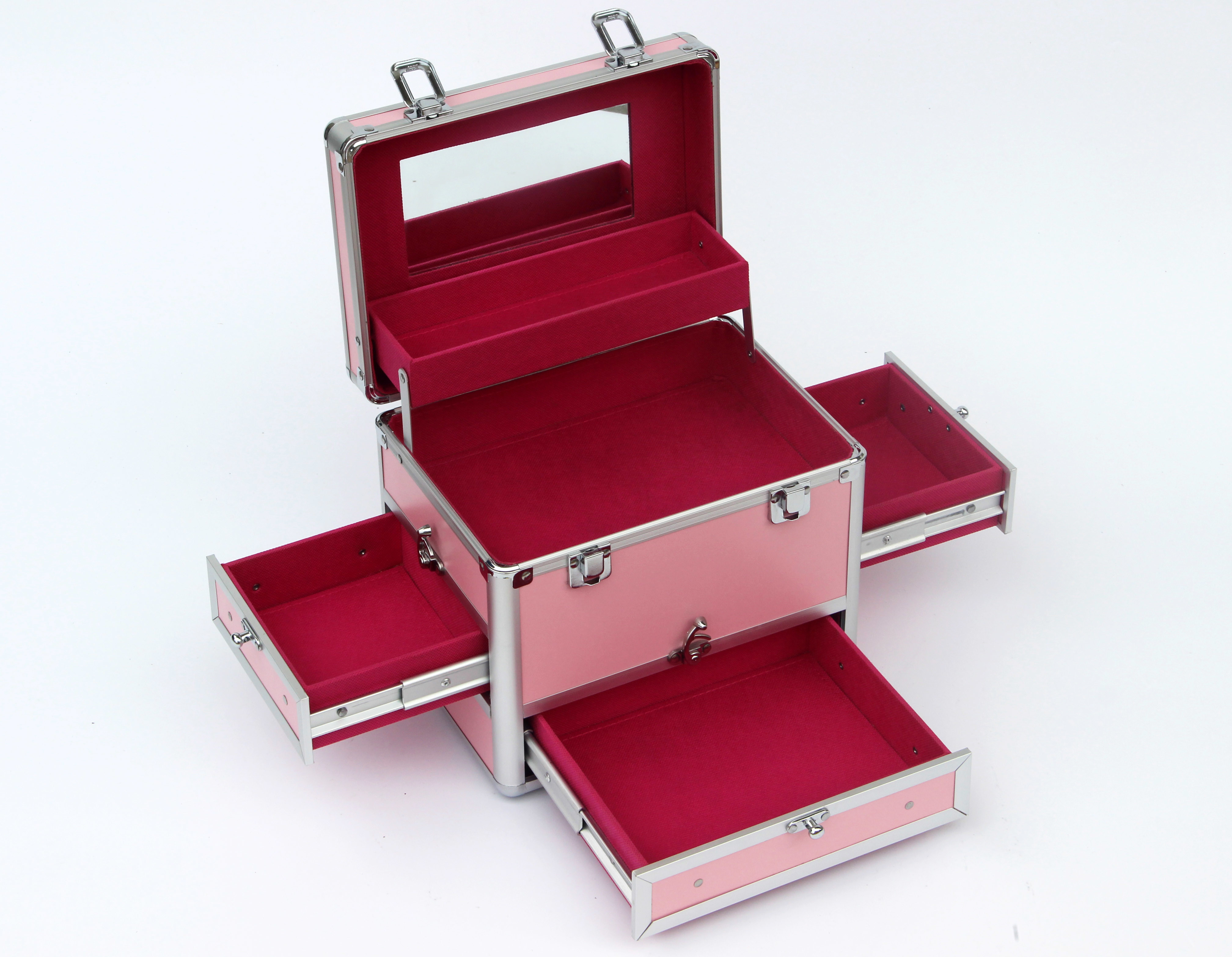 Quality Lockable Aluminium Cosmetic Case Pink Fireproof Panel 240 * 220 * 260mm for sale