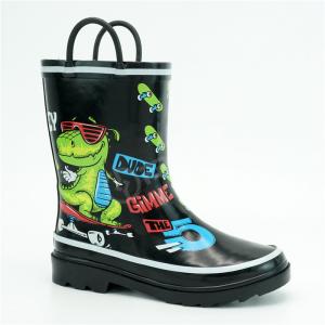 Quality Kids Black Dinosaur Printed Rain Boots Tear Resistant for sale