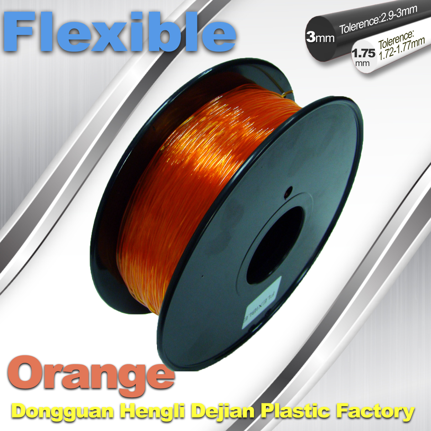Quality Orange 3.0mm / 1.75mm Rubber  Flexible 1.0KG / Rolls 3D Printer Filament for sale