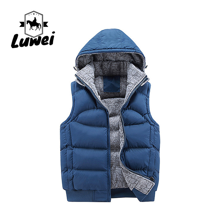 Quality China Custom Utility Warm Thick Waistcoat Utility Cotton Stand Collar Zipper Male Quilted Dress Vest Men with Hoodie for sale