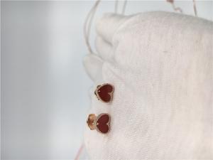 Quality Heart Shaped Van Cleef Alhambra Earrings Carnelian With 18k Rose Gold for sale