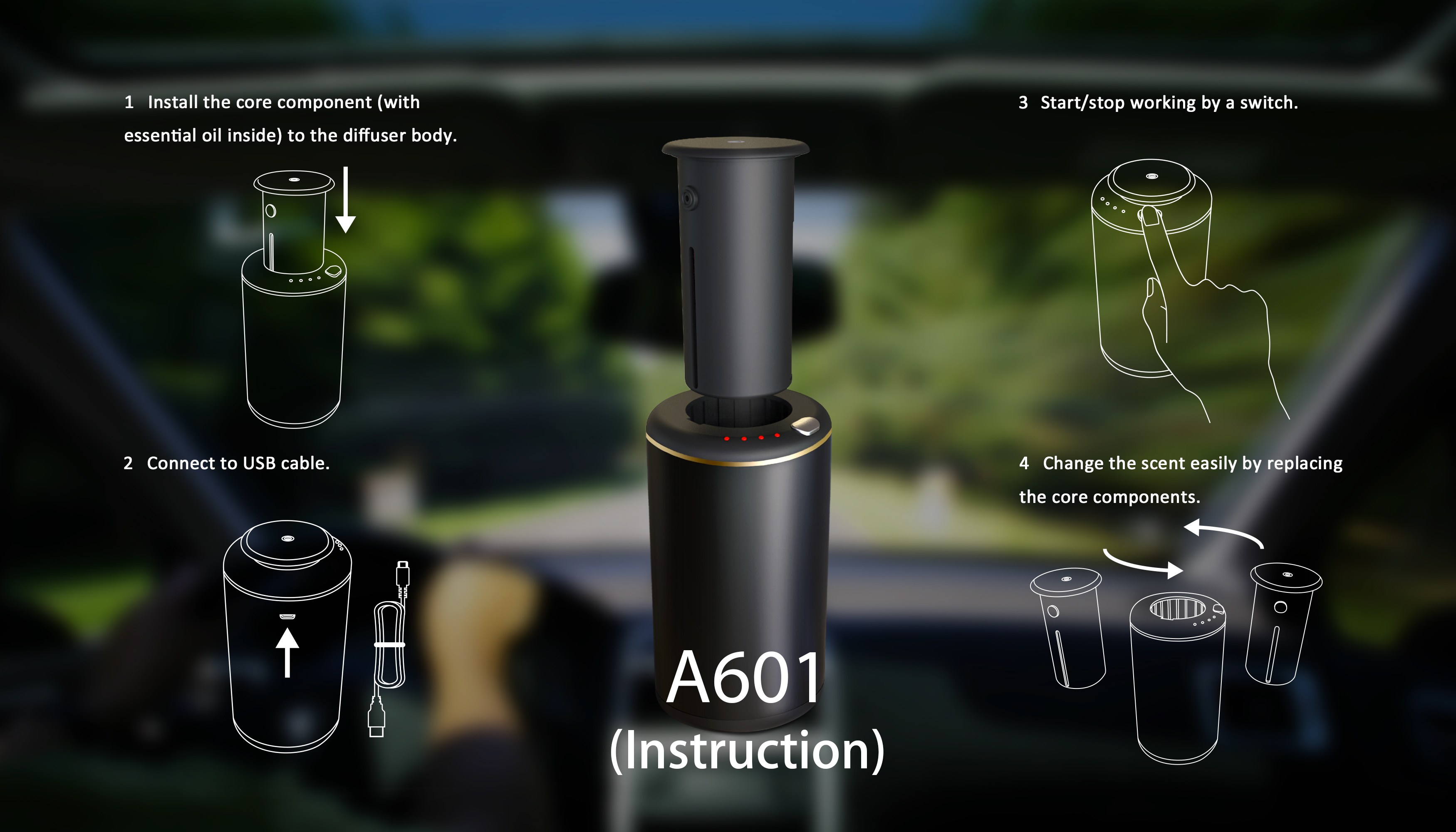 Portable Electric Aroma Car Air Freshener Auto Scent Mist Nebulizer