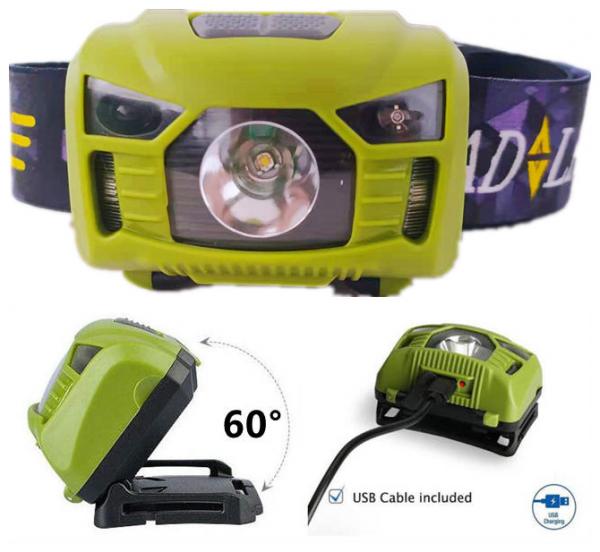 2W COB LED Rechargeable Motion Sensor Headlamp 200 Lumens Wide Flood Beam