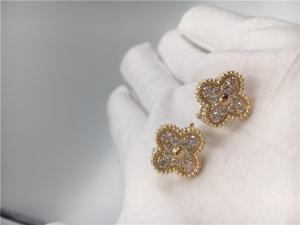 Quality Round Diamonds Vintage 18K Gold Earrings Handmade For Wife / Girlfriend for sale