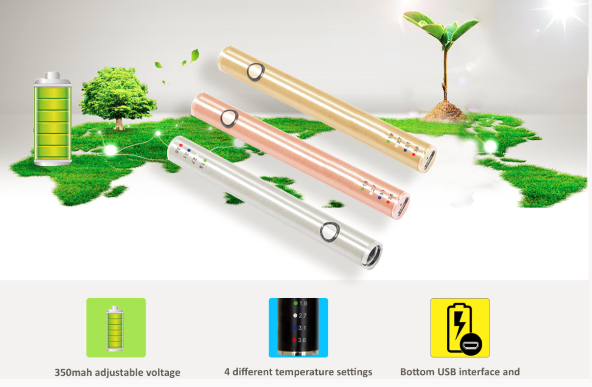 Quality VB battery 4 different temperature setting 350mAh adjustable voltage oil vaporizer battery with prehead function for sale