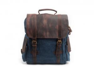 CL-502 Deep Blue Canvas Bag with Leather Straps and Cover Backpack