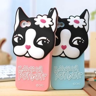 Quality 2014 luxury 3D rebecca bonbon Flower dog bulldog 3D Cartoon Silicone Cover Case for Iphone for sale