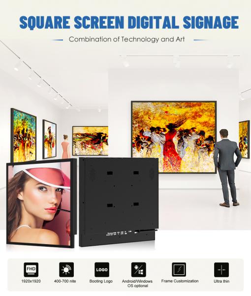 22 inch High Definition Square Screen Lcd Digital Signage Advertising Monitor For Supermarket