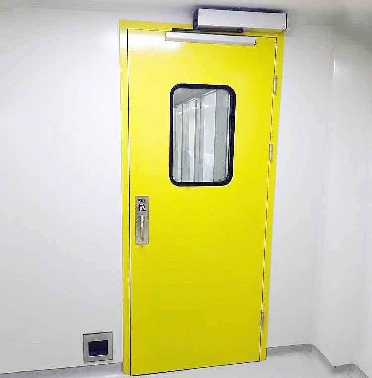 Yellow Pharmaceutical Clean Room Door 40mm thick Single Leaf Swing Door 304 SS Hinge