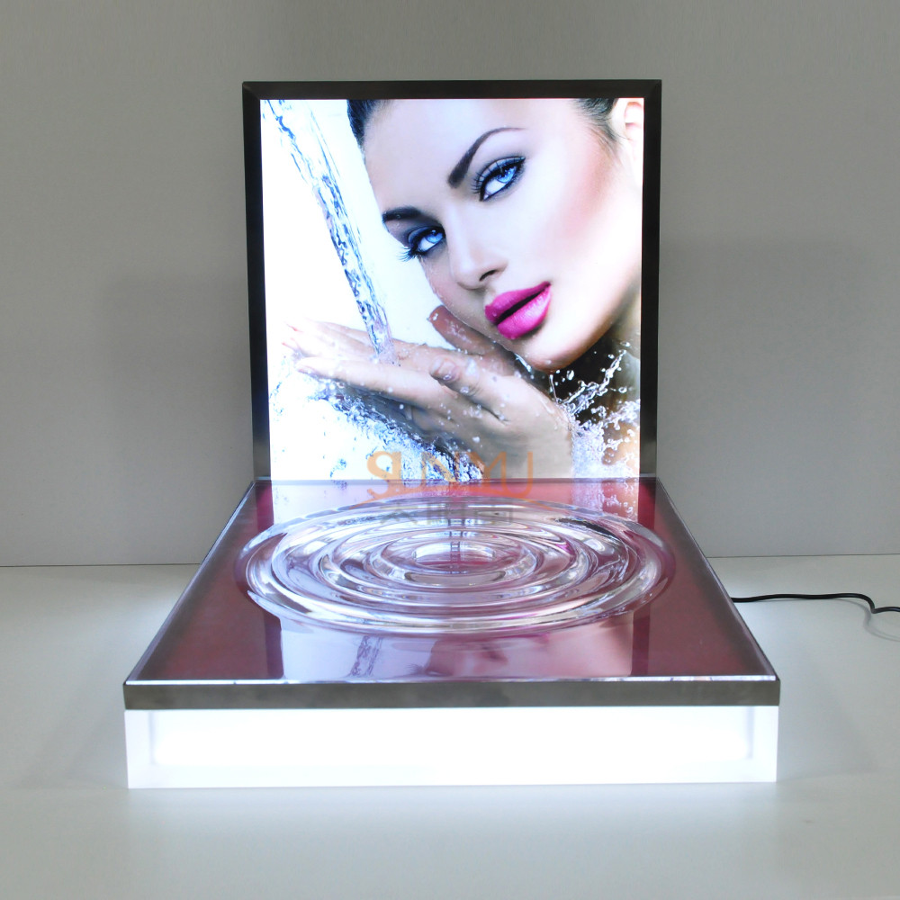 Quality LED Luminous Acrylic Counter Display Stands Striped Surface For Beauty Products for sale