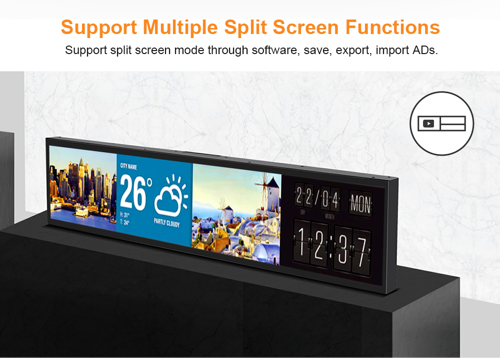 19 24 28 37 43 Inch Shop Wall Mount Narrow Shelf Advertising Screen Stretched Bar Lcd Display