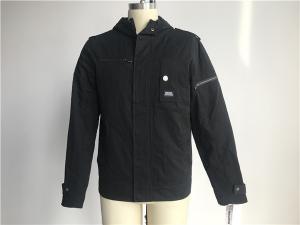 Quality Male Military Cotton Woven Fabric Jacket Black Color With Hood TW58969 for sale