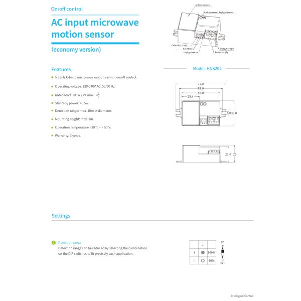 0.5W 220-240VAC Dip Motion Sensor Switch HNS202 6m Mounting