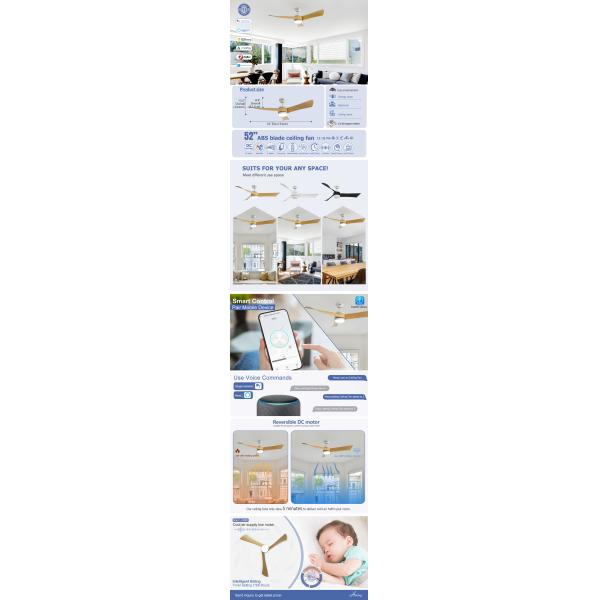 Customized ABS Blades LED Ceiling Fan with WiFi Tuya Control and Lighting Solutions