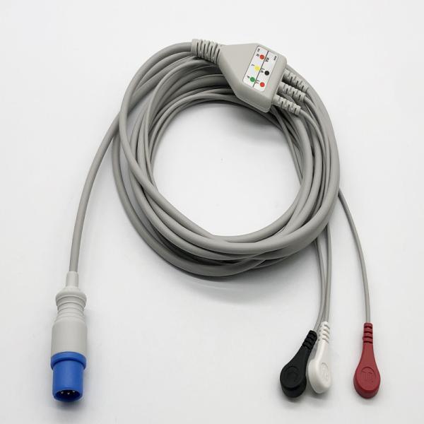 3.6m 3 Lead 6pin Direct Connect Ecg Cable and leadwire For Snap / Clip