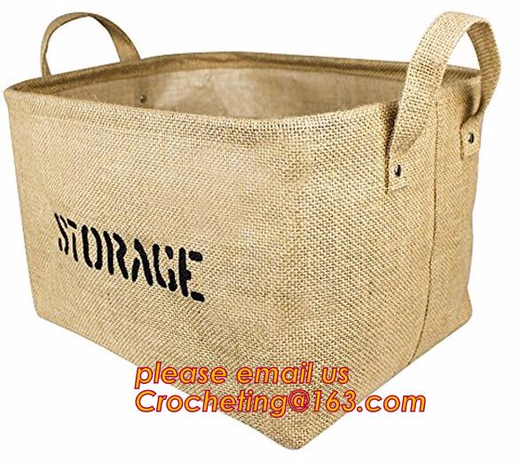 100% jute storage basket,natural jute material collapsible decorative storage basket,Home handmade jute woven rope toy s