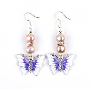 Quality 9MM Purple Baroque Fresh Water Pearl Earrings With Butterfly Charm for sale