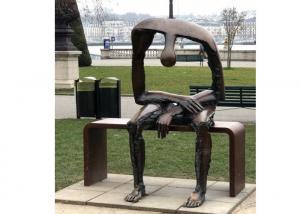 China Life Size Bronze Statue Garden Sitting On Bench Abstract Lonely Man Sculpture on sale
